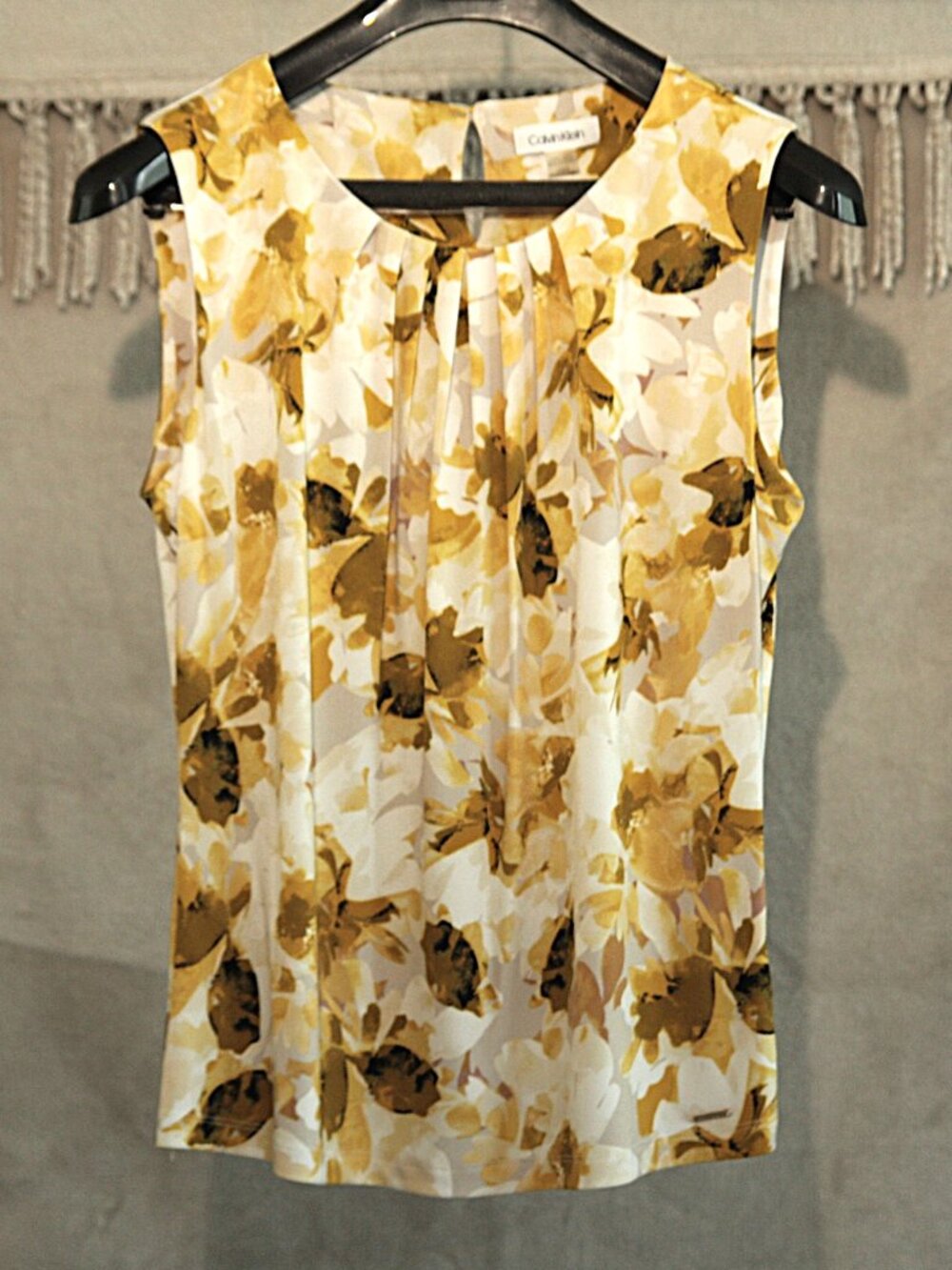 Calvin Klein Pleated Neckline Blouse (yellow/white)